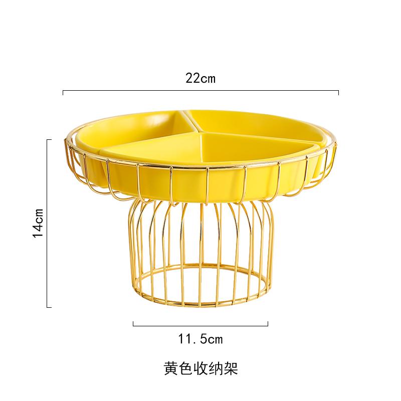 Ceramics Tall Feet Fruit Plate Iron Art Fruit Basket Three Grid Snack Platter Home Candy Plate Snack Tray Decoration Tableware