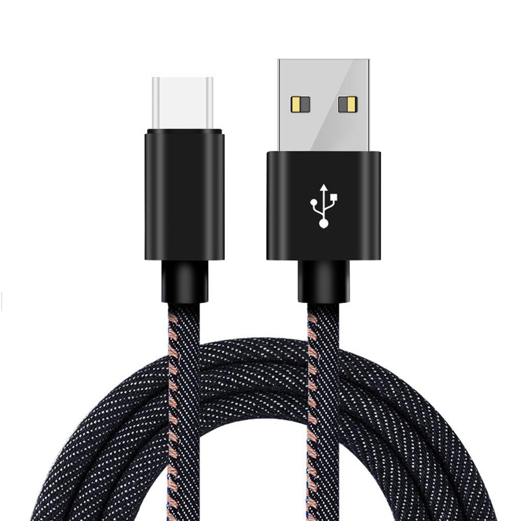 Denim Fast Charge Data Cable USB Power Cord Suitable Fits Android Type-C