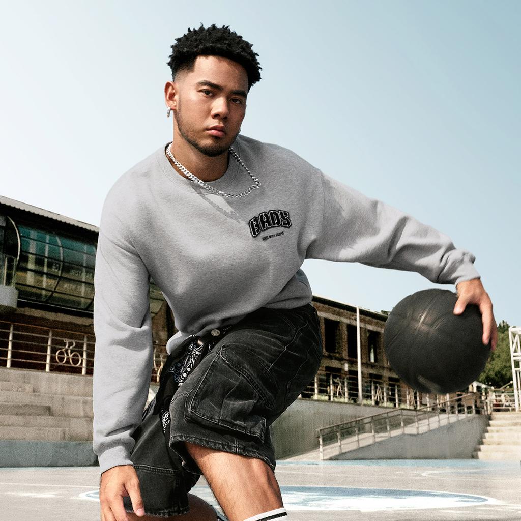 Li Ning Badfive Basketball Series Letter Round Neck Pullover Warm Fleece Sports Long Sleeve Sweatshirt Men sweatshirt Gray Mixed-Gray AWDU515-6