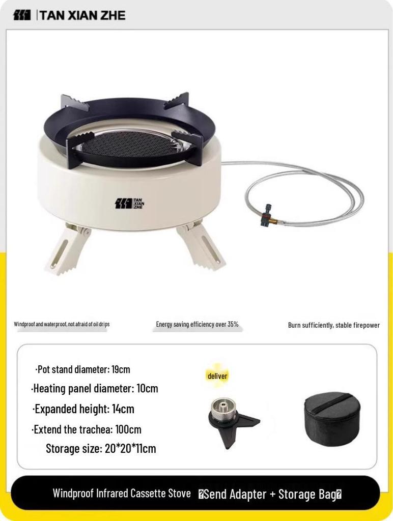 Portable Infrared Windproof Cassette Stove for Outdoor Cooking