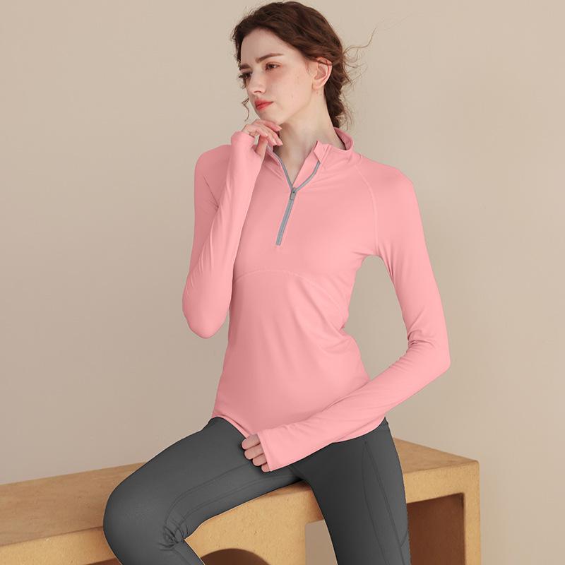 Women's Quick-Dry Half-Zip Yoga Top - Long Sleeve, Tight-Fitting Activewear