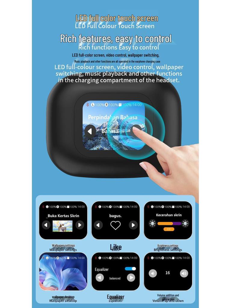 Bluetooth In-Ear Headset with LCD Color Screen and AI Translation