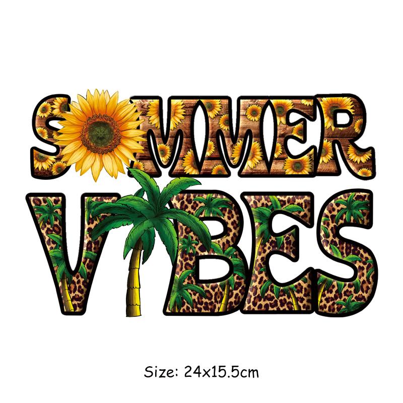 

Летние вибрации, термоклейкие нашивки для одежды, футболка с теплопередачей Parches Ropa, термоклеевые нашивки для одежды «сделай сам», наклейки с изображением закатов и солнечного света 24x15.5cm