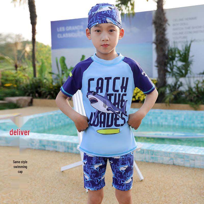 

Детский быстросохнущий купальник с мультяшным акулёнком и защитой от УФ-лучей XL (40-55 lbs)