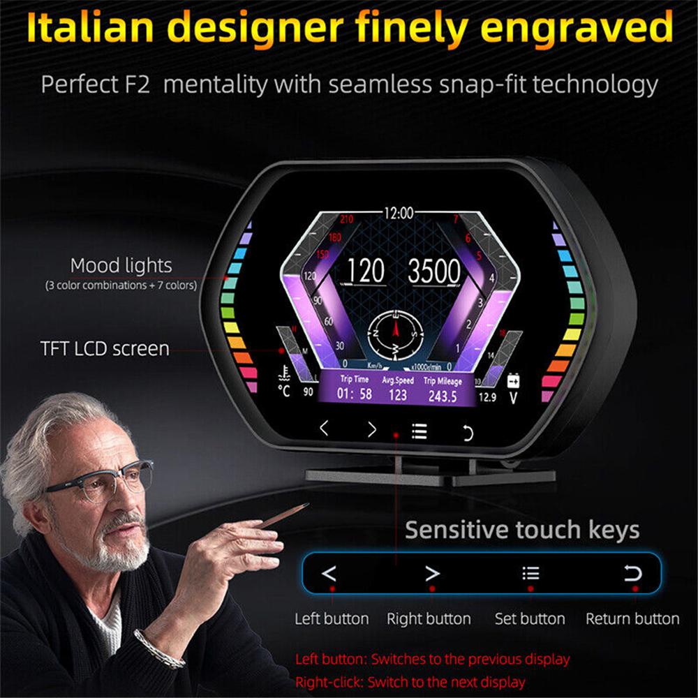Multi-function HD Instrument F12 HUD OBD2 GPS Car Head Up Display Windshield Car Speedometer Security Alarm