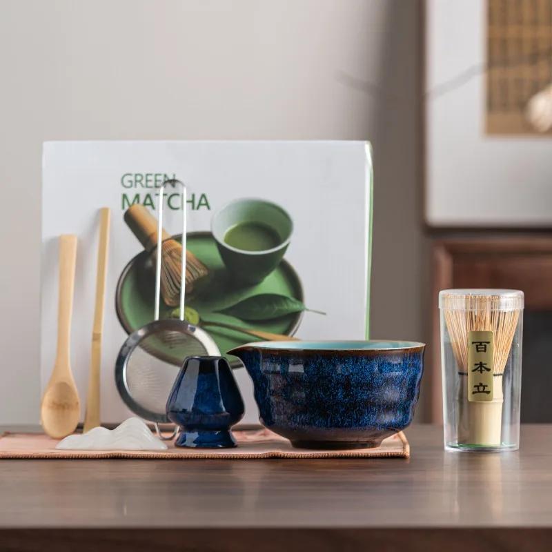 Set Bol Nou de Ceai Matcha din Ceramică cu Cioc de Turnare, Suport Reutilizabil pentru Tel de Ceai, Bol pentru Ceai Verde Japonez Handmade de Calitate Alimentară