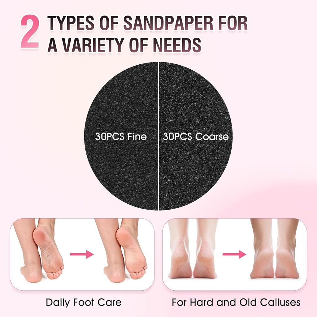 Electric Callus Remover: Adjustable File with 60 Abrasive Discs — Professional Pedicure Tool for Men and Women (Dead Skin Removal)