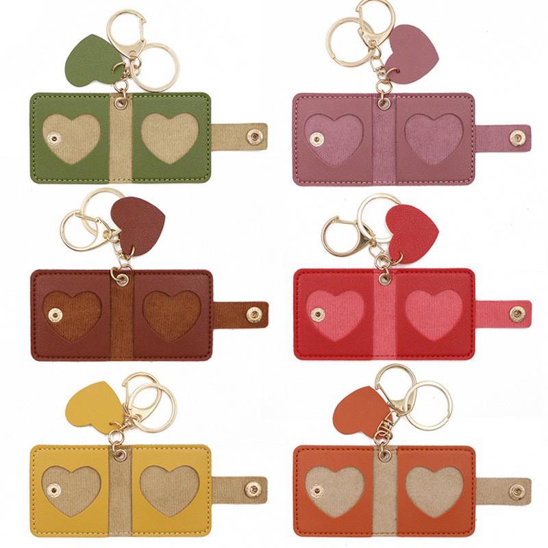 Korean Style Heart Photo Storage Keychain Leather Case for Mini Couple Photos