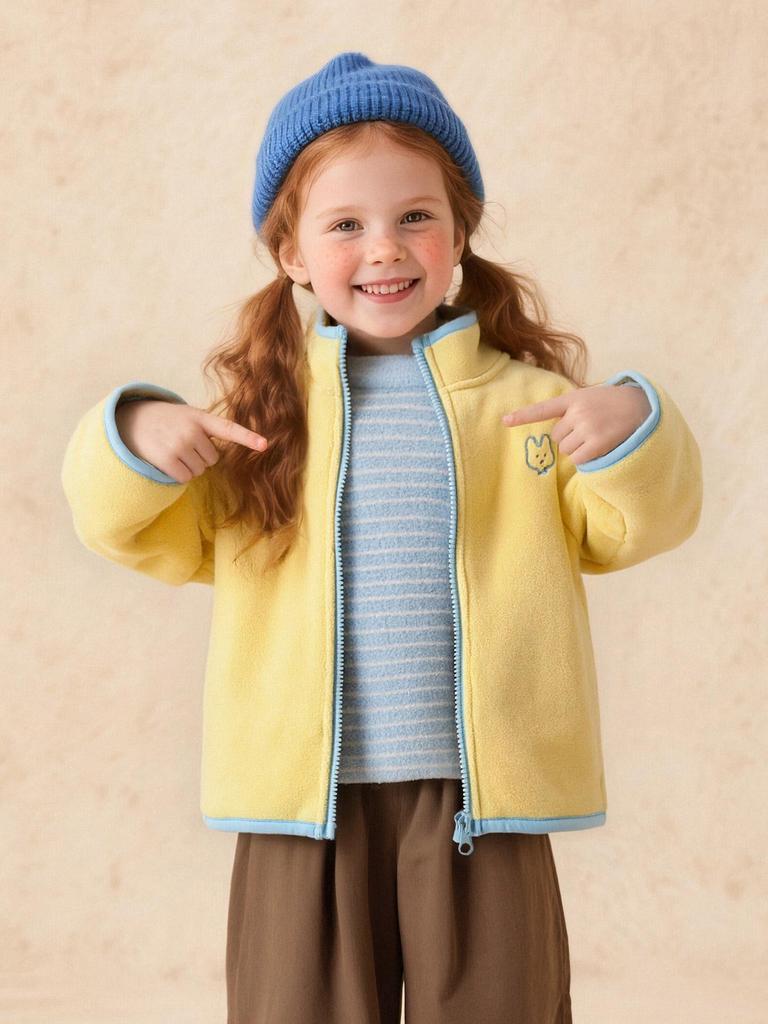 Tongbei Kids' Winter 2025 Girls' Fleece Jacket – Cute, Warm, Versatile Zip-up Top