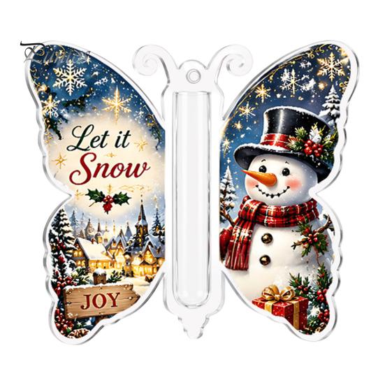Christmas Keepsake for Money Cash Gift Ornament, 2D Acrylic Butterfly Holder Unique Family Ornament with Clear Compartment Trees, Windows, Doors