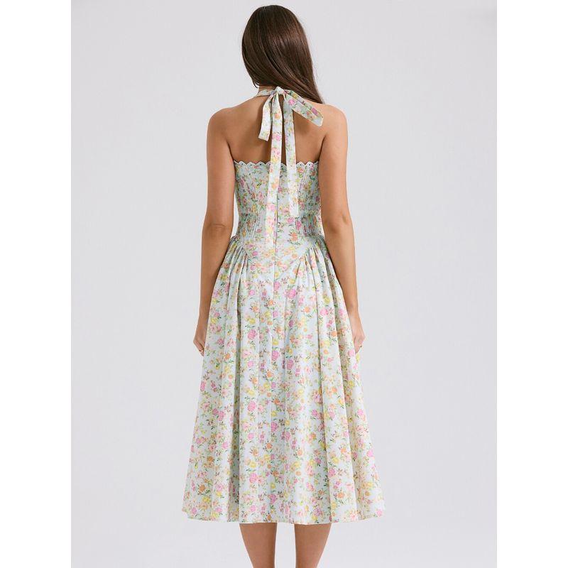 First Date Sense Floral Tight Waist Vacation Seaside Suspender Skirt