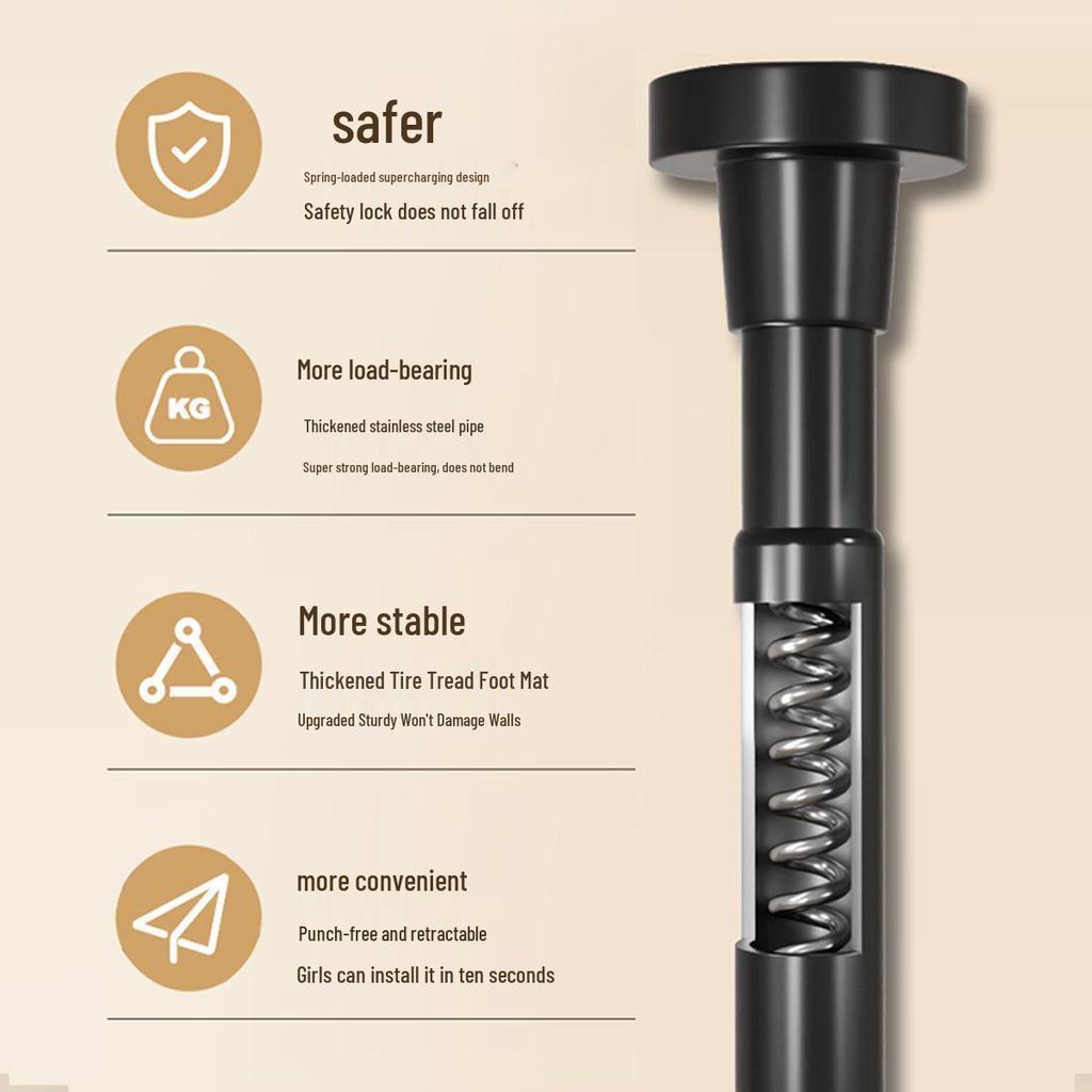 No-Drill Telescopic Curtain and Shower Rod with Nail-Free Clothes Drying Feature