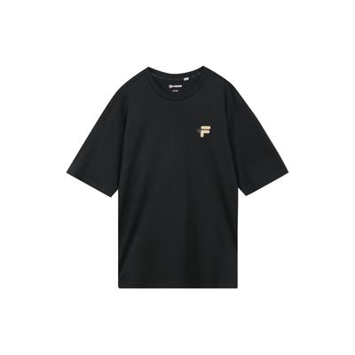 Fila Fusion American Retro Sports Football Style Logo Print Crew Neck Short Sleeve T-Shirt Unisex Tops Deep-Black T11U313102F-BK