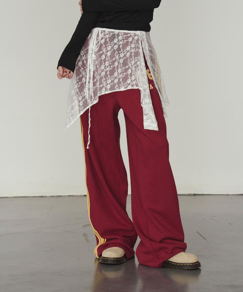 PRENDA Side Stripe Wide Pants Burgundy