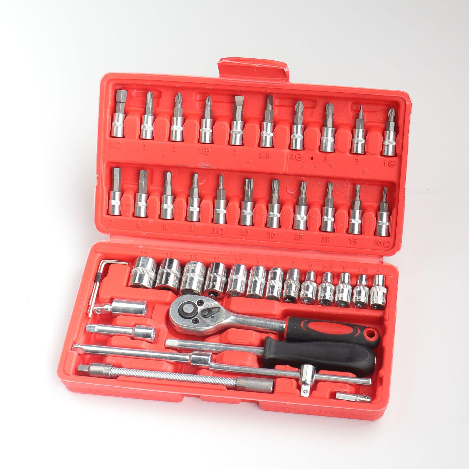 46-Piece Auto Repair Socket & Wrench Set with Ratchet Screwdriver & Bits