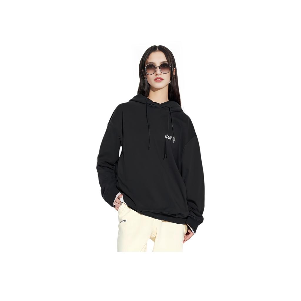 Li-Ning Vital Essential Pure Cotton Sports Solid Color Casual Long-Sleeve Hoodie Women Tops Black AWDSC92-5