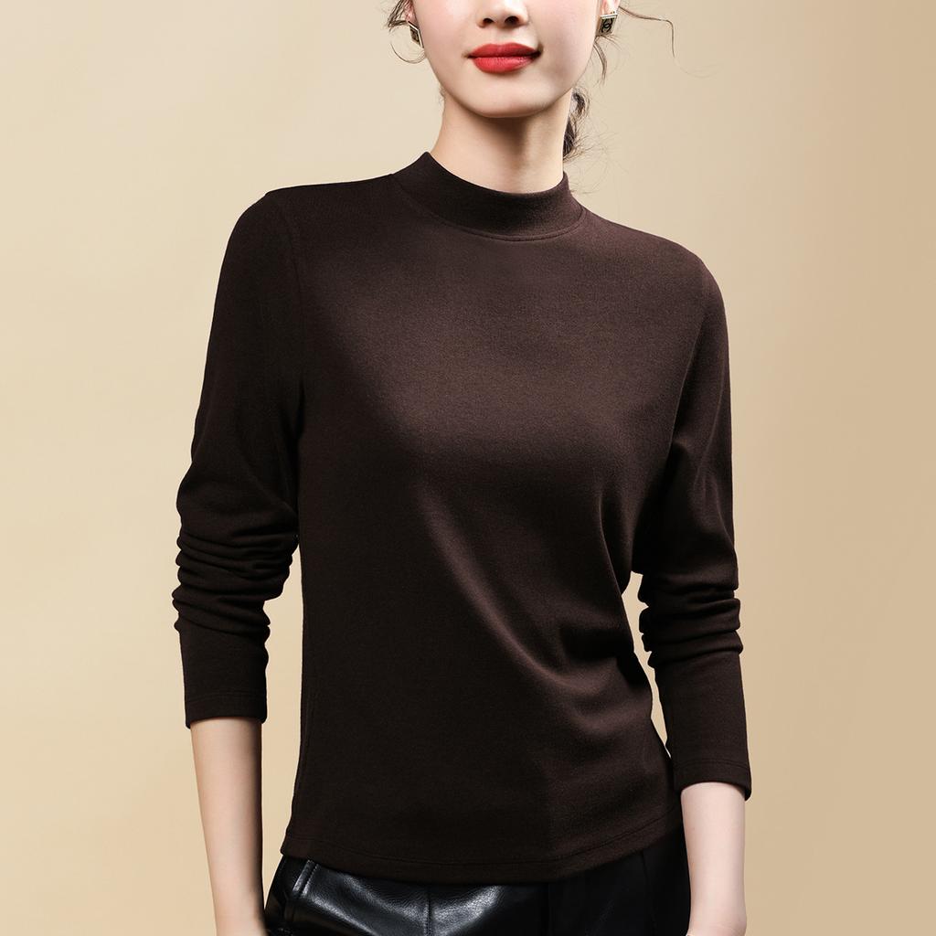 Autumn and winter slim-fitting versatile and thin inner top fashionable solid color semi-turtleneck bottoming shirt women's long sleeves