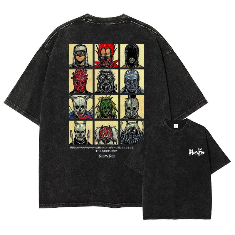 Anime Dorohedoro T Shirt Vintage Washed Caiman En Nikaidou T-shirts Oversized Streetwear Retro Fujita Tops Tees Men 100% Cotton