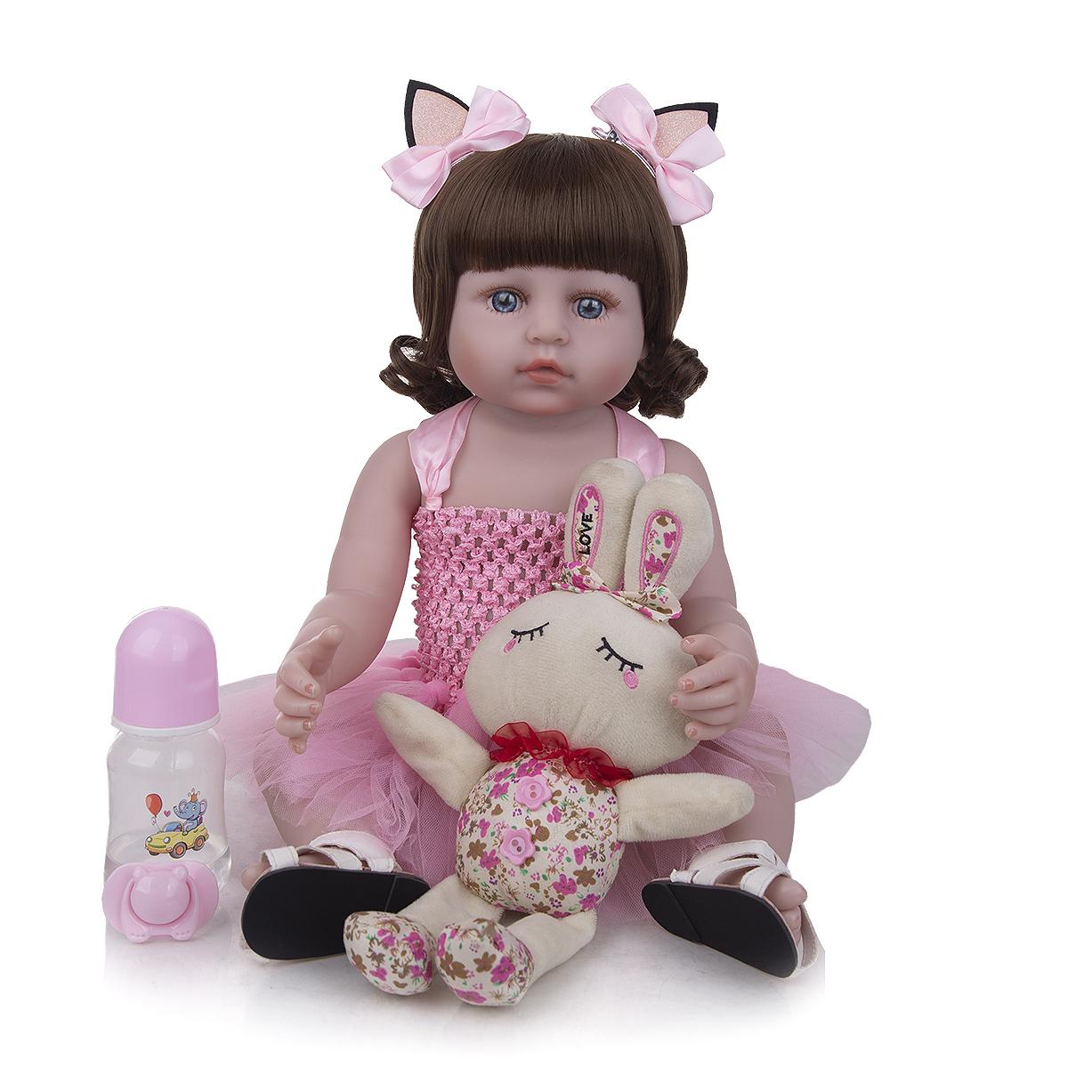 

22 дюйма, 55 см, кукла реборн для маленьких девочек, розовая принцесса, очень мягкая, полностью силиконовая, виниловая, красивая, настоящая сенсорная кукла, игрушки, подарки 55 cm синий