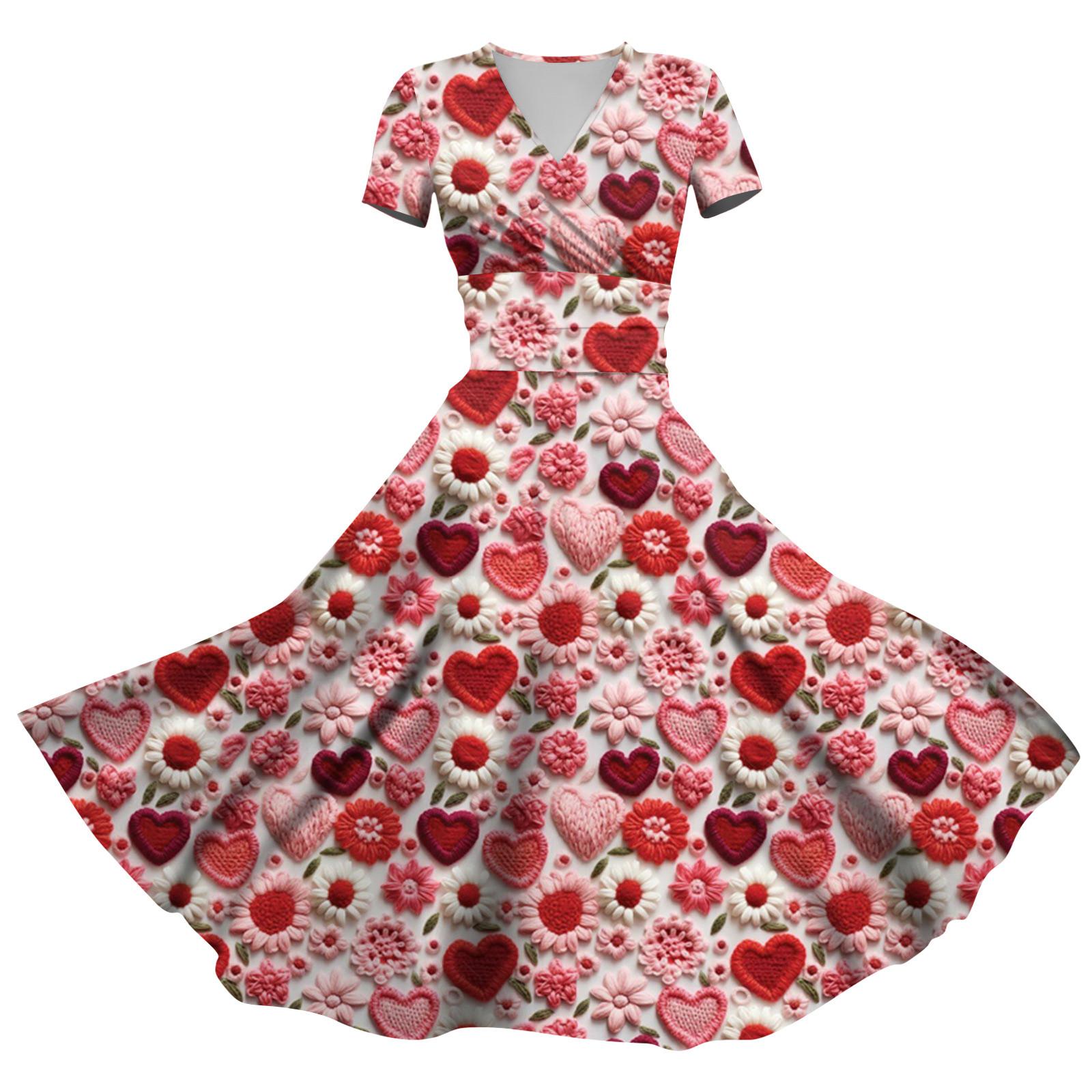 

Женское модное повседневное платье на День святого Валентина с принтом в виде витой полоски и короткими рукавами и карманами L