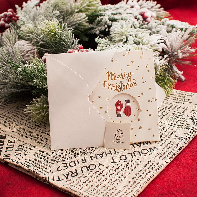 1/6pcs Christmas Greeting Card with Envelopes Merry Christmas Blessing Greeting Cards New Year Postcard Card Xmas Party Kid Gift