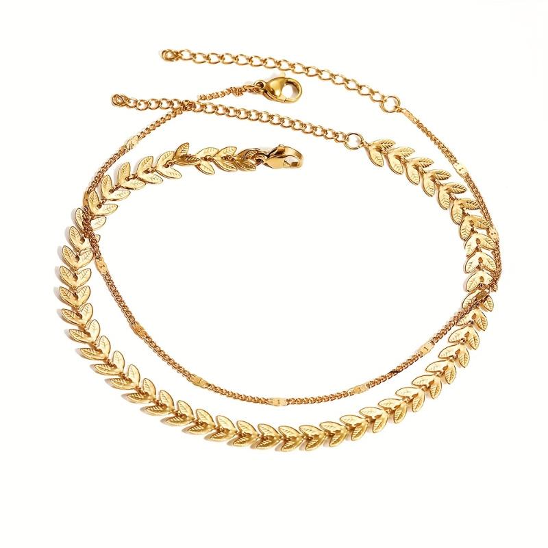 2 Pieces/set of Personalized Creative Leaf Shaped Ankle Chains, Women's Ankle Accessories, Beach Holiday Party Zircon Gifts