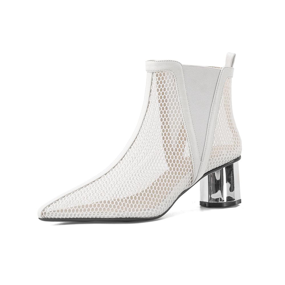 Fashion Women Summer Ankle Boots Mesh Cut Out Hollow Pointed Toe Bootie Shoes Female Thick High Heel Sandals Fashion Women Cool Boots