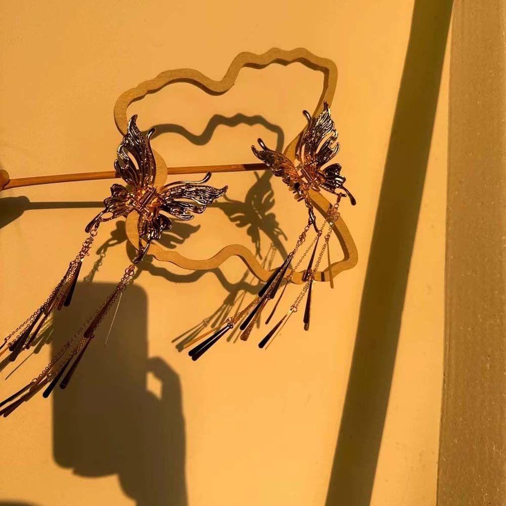 Listová kovová spona na žraloka Etnický styl Čínský motýl Sponky do vlasů Motýlí střapeček Denní dráp do vlasů