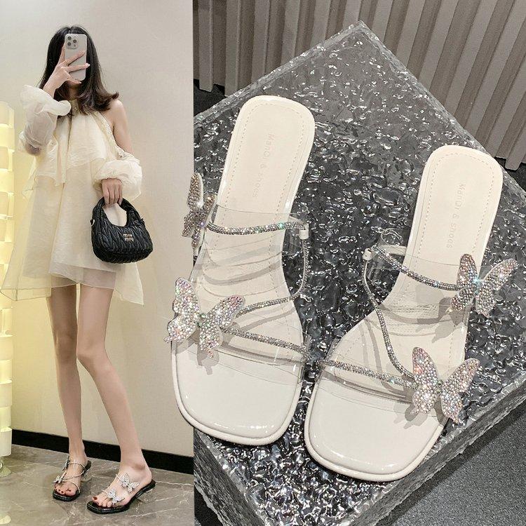 

Модные блестящие шлепанцы с квадратным носком и бабочкой, женские сандалии, тапочки, женские прозрачные модные мюли на низком каблуке 35 красно-желтовато-коричневый