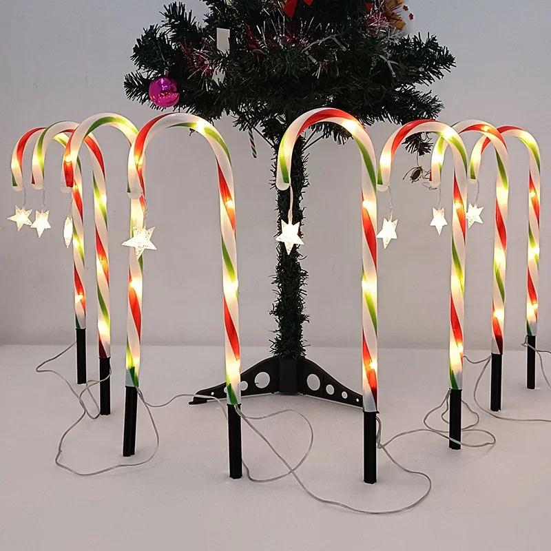 8Pcs Solar Christmas Candy Cane Light Led Pathway Lamp 8 Modes Outdoor Waterproof New Year Holiday Home Garden Decor