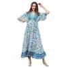 Bohemian Ethnic Print Rayon A-line Beach Dress - High Waist Long Seaside Vacation Dress