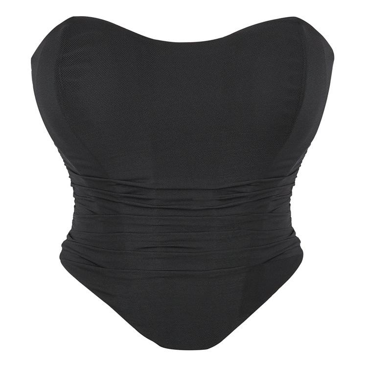 Women Sexy Black Mesh Breathable Elastic Push Up Bustier Shapewear Top S