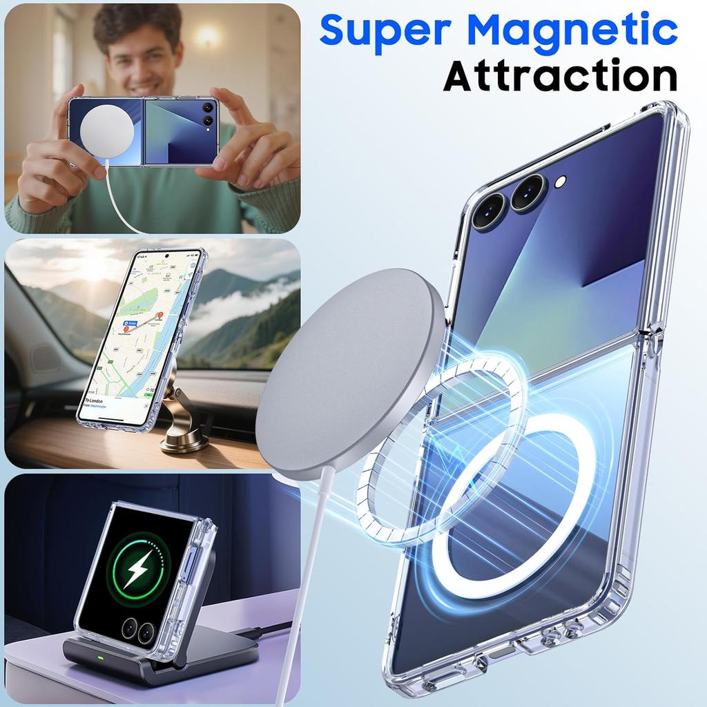 Wireless Charging Hard+Soft Clear Magnetic Case For Samsung Galaxy Z Flip7 Flip 7 G Shockproof Back Phone Cover