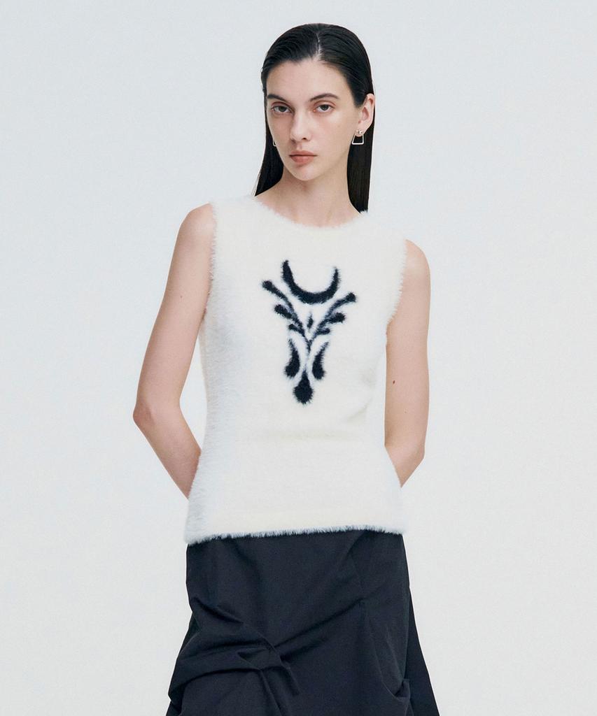 Kimjisu Elemental Motif Furry Knit Top _ Ivory