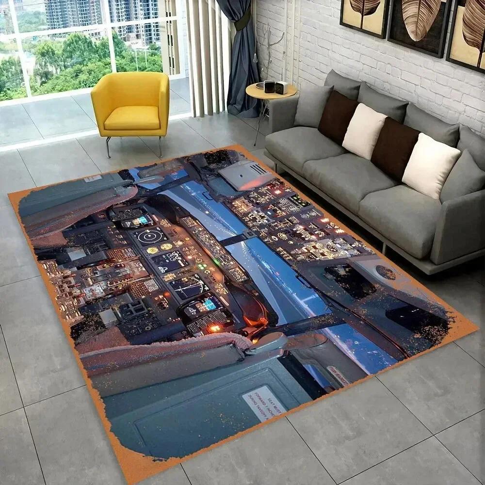 Fighter Aircraft Control Cockpit Cabin Carpet Rug for Home Living Room Bedroom Sofa Doormat Decor,Area Rug Non-slip Floor Mat