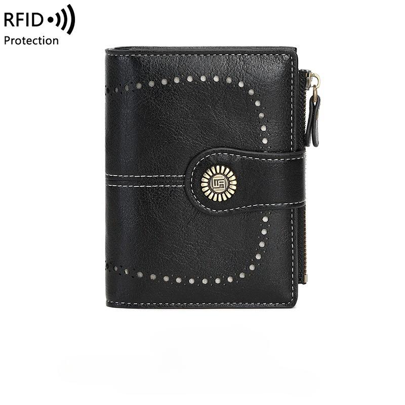 Portafogli Corti da Donna Antifurto RFID Fibbia a Spazzola Portafoglio Grande Capacità Porta Carte Multi Scomparto Portamonete Borsa a Mano in Pelle PU di Alta Qualità