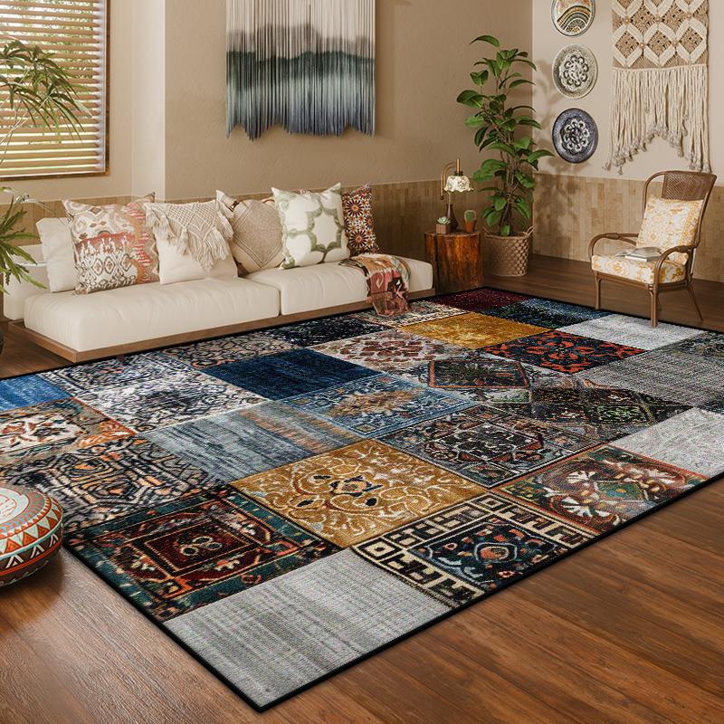 America Style Retro Geometric Large Living Room Carpet Boho Decoration Home Sofa Coffee Tables Mat Washable Non-slip Bedroom Rug