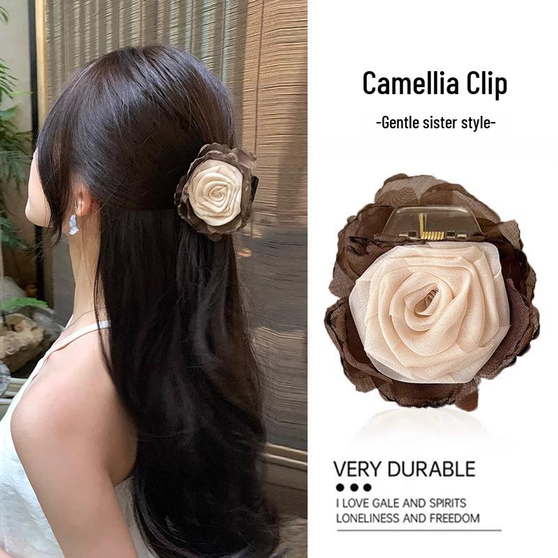 

Camellia Claw Hair Clip: Elegant Half-Updo Flower Clip for Women
