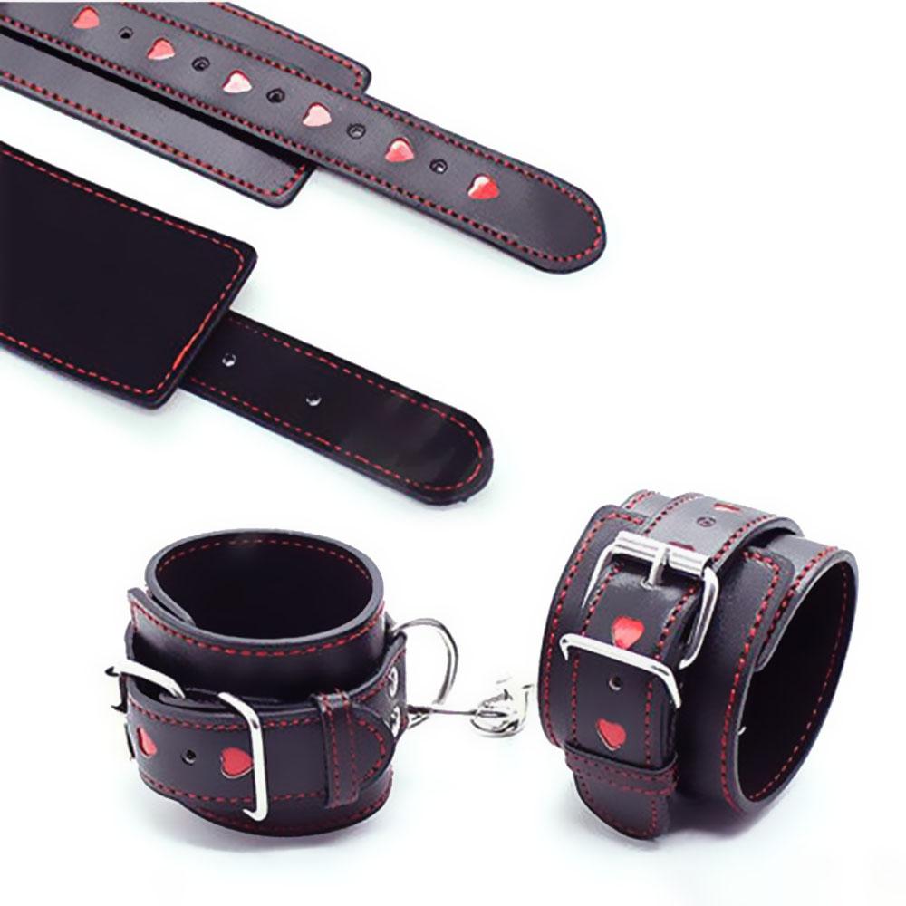Red Heart Handcuffs Sex Toys Flirt Bondage Boutique Leather Soft Harness  Game Wrist Ankle Restraints Slave Fetish Lover