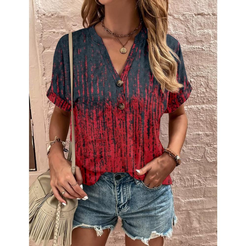 Maglietta da donna, maglietta estiva con scollo a V per donna, moda quotidiana, manica corta, casual, stampa 3D, abbigliamento femminile