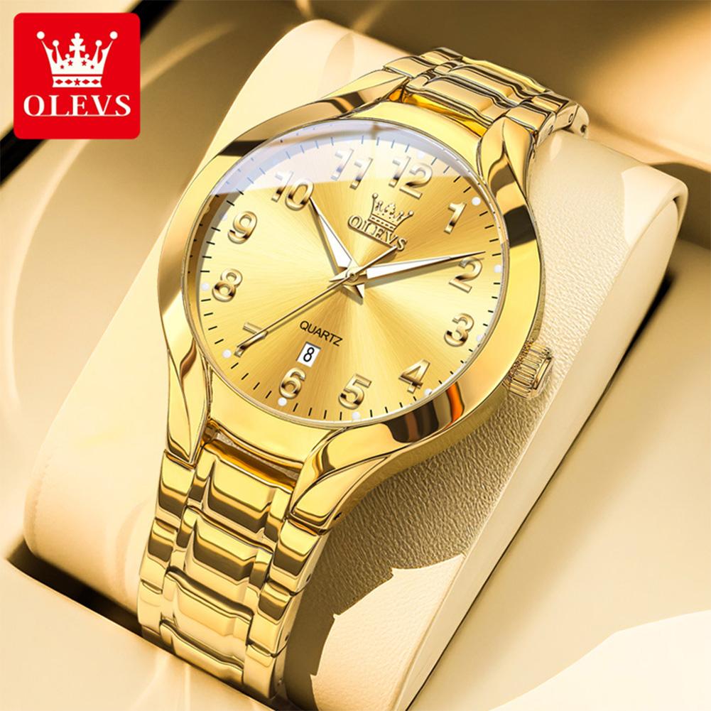 OLEVS 3650 Classic Luxury Golden Men's Watch Auto Date Stainless Steel Waterproof Luminous Original Quartz Wristwatch for Man