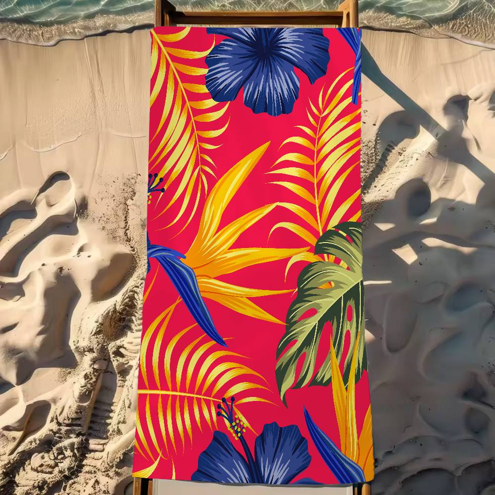 Tropical Plant Pattern Beach Towel Cartoon Cute Summer Kids Large Bath Pool Beach Towel Microfiber Absorbent For Swimming Travel