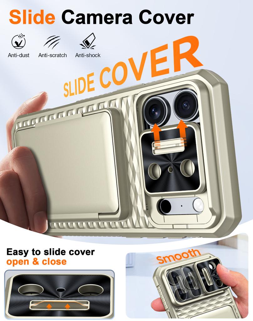 Protective Wallet Case with Card Holder, Kickstand and Camera Cover for iPhone 17 Pro Max-Titanium