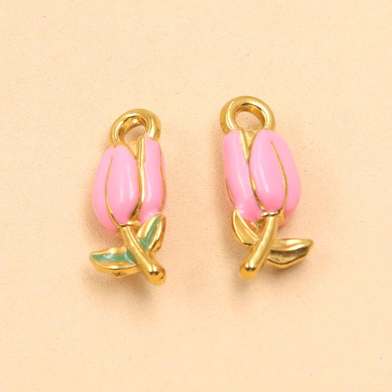 Multicolor 8x20mm Gold-Plated Stainless Steel Tulip Pendant for DIY Jewelry Making