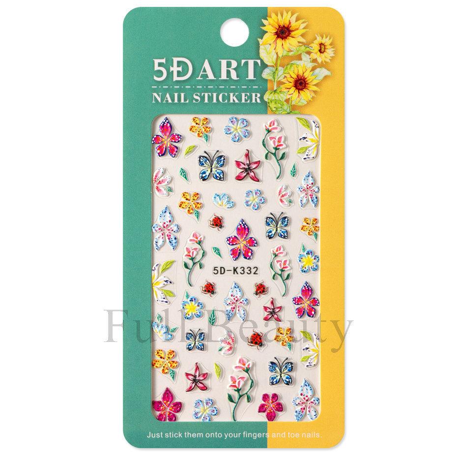 Nail Art Sticker, Relief 5D Three-Dimensional Flower Flower Butterfly Adhesive Sticker Nail Art Sticker
