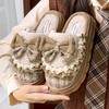 Thick-bottomed Cotton Slippers To Keep Warm In Autumn and Winter 2025 New Sweet Bow Indoor Home Fleece Thickened Outer Wear