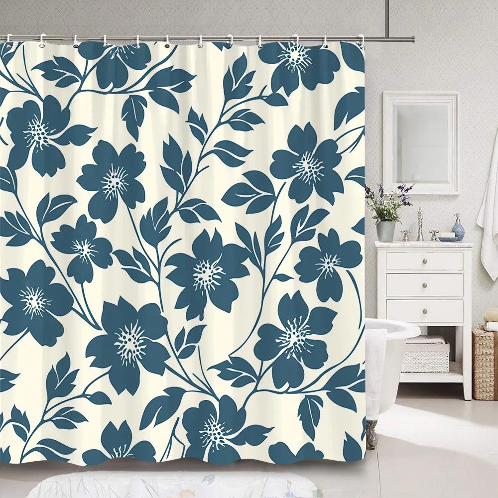 Zasłona prysznicowa w kształcie liścia Prosta, nowoczesna, kolorowa, z poliestru, zasłona prysznicowa z motywem liści, dekoracja łazienki z haczykami, akcesoria łazienkowe