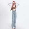 High Street Double-breasted Leather Brand Design Wide Leg Mopping Jeans Women's Spring and Summer New High Waist Straight Jeans