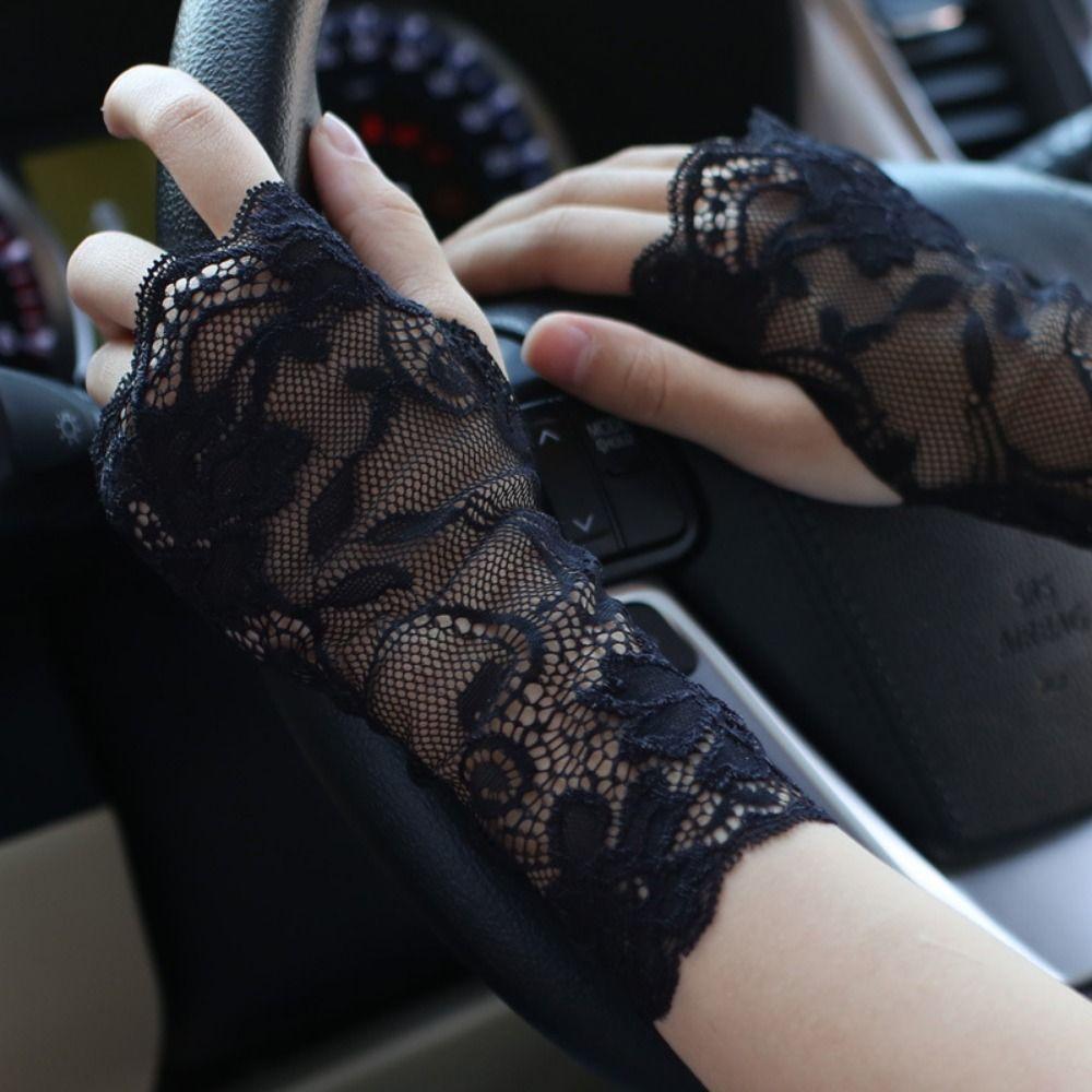 Thin Lace Half Finger Gloves Breathable Sun Protection Riding Gloves Driving Gloves  Wedding Events