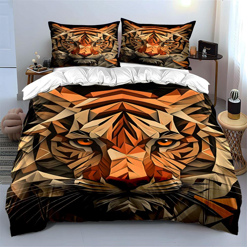 Geometric tiger face pattern. Bedding sets Duvet cover sets Duvet covers Pillowcases(1*Duvet Cover 2*Pillowcases without duvet insert)